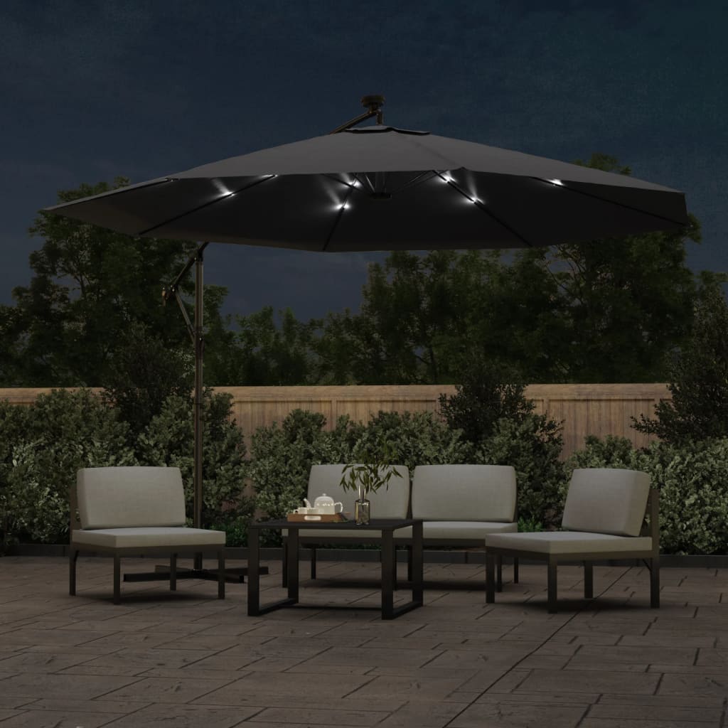 vidaXL Parasol ogrodowy z LED, wiszący, czarny, 350 cm