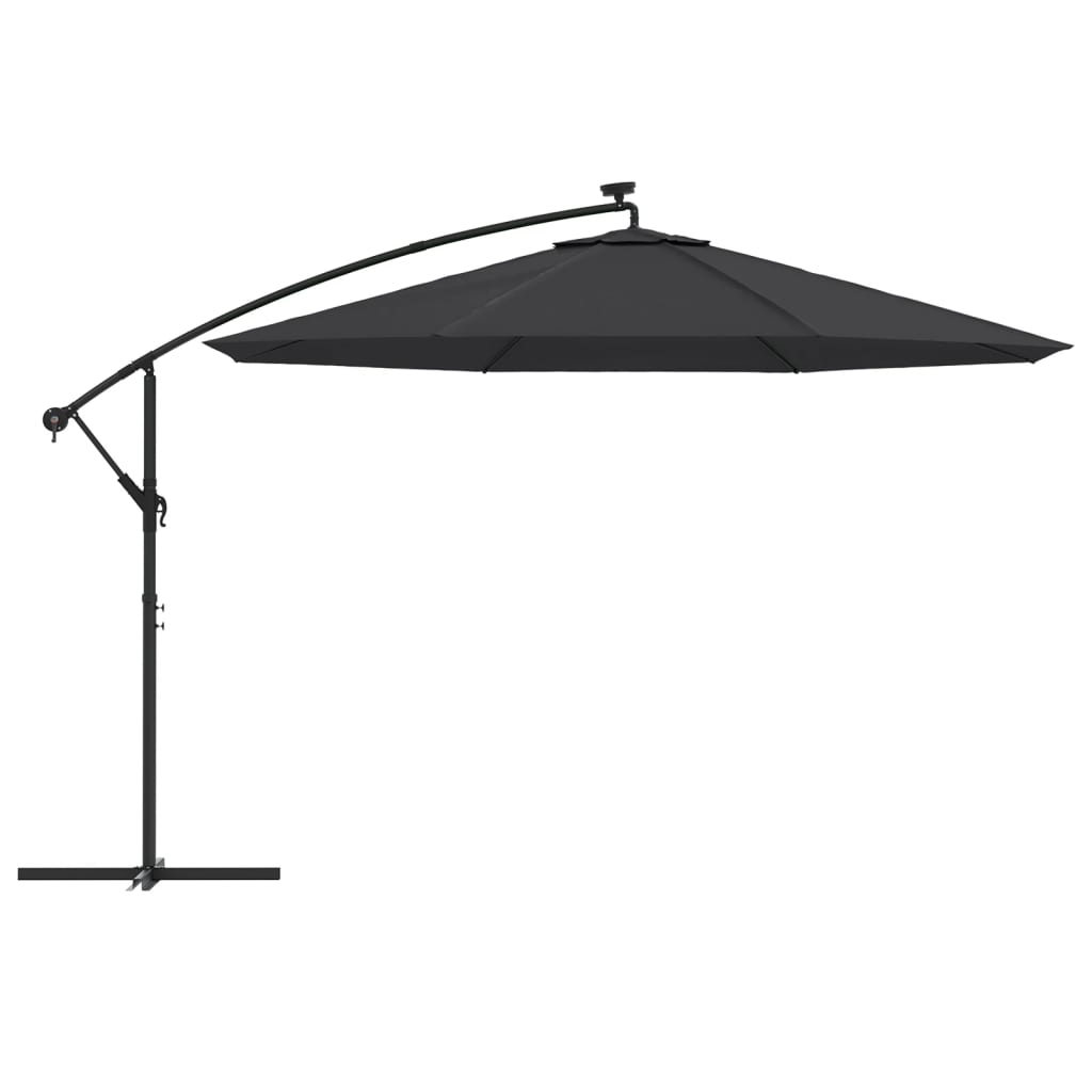 vidaXL Parasol ogrodowy z LED, wiszący, czarny, 350 cm