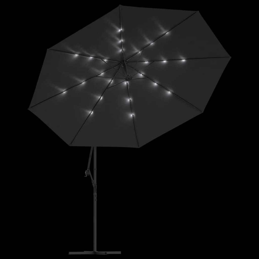 vidaXL Parasol ogrodowy z LED, wiszący, czarny, 350 cm