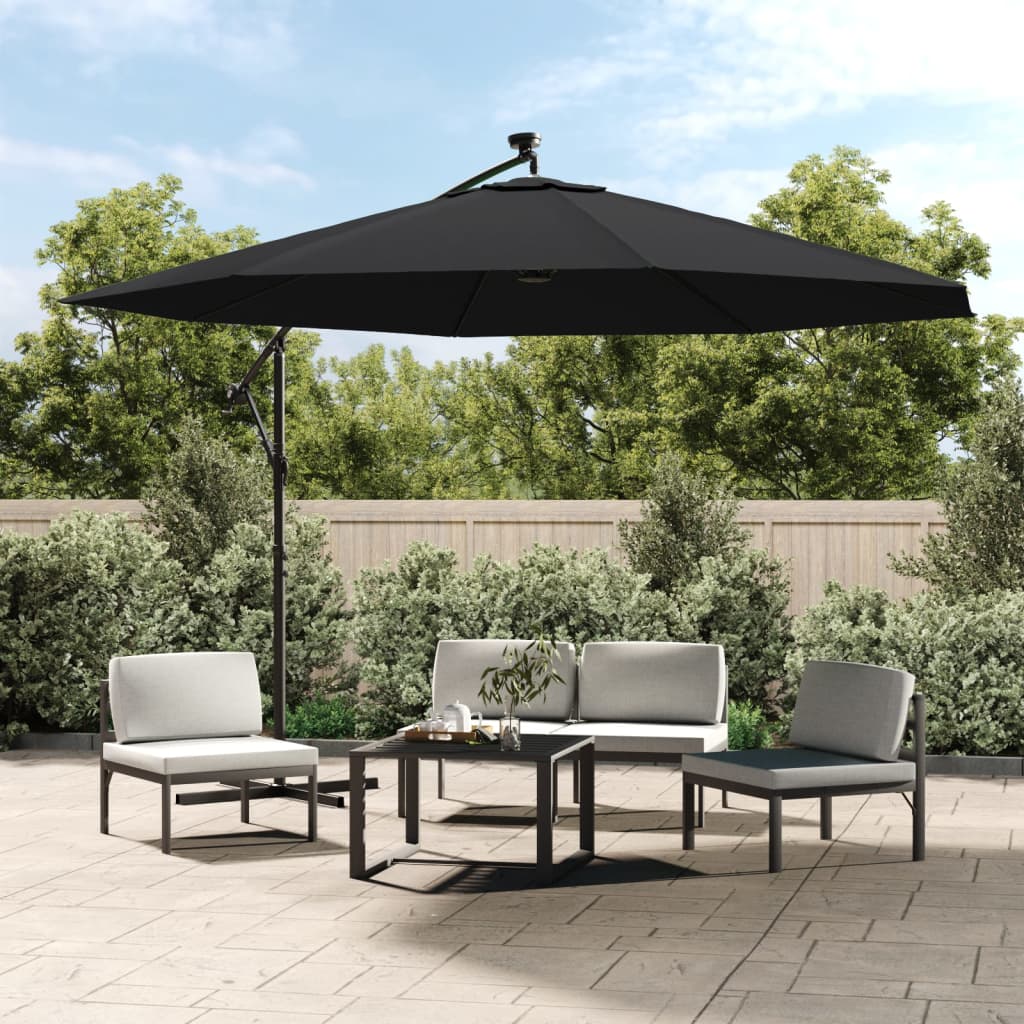 vidaXL Parasol ogrodowy z LED, wiszący, czarny, 350 cm