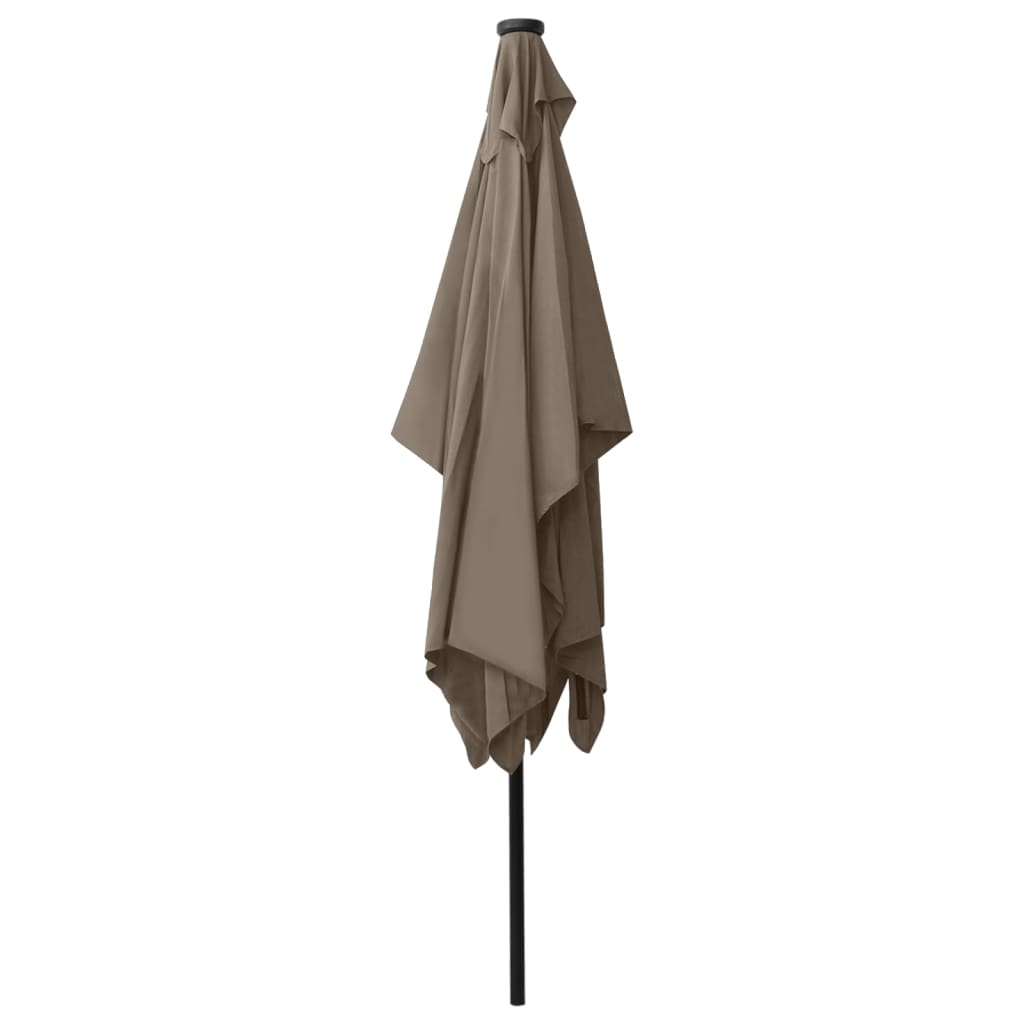 vidaXL Parasol ogrodowy z LED i stalowym słupkiem, taupe, 2x3 m