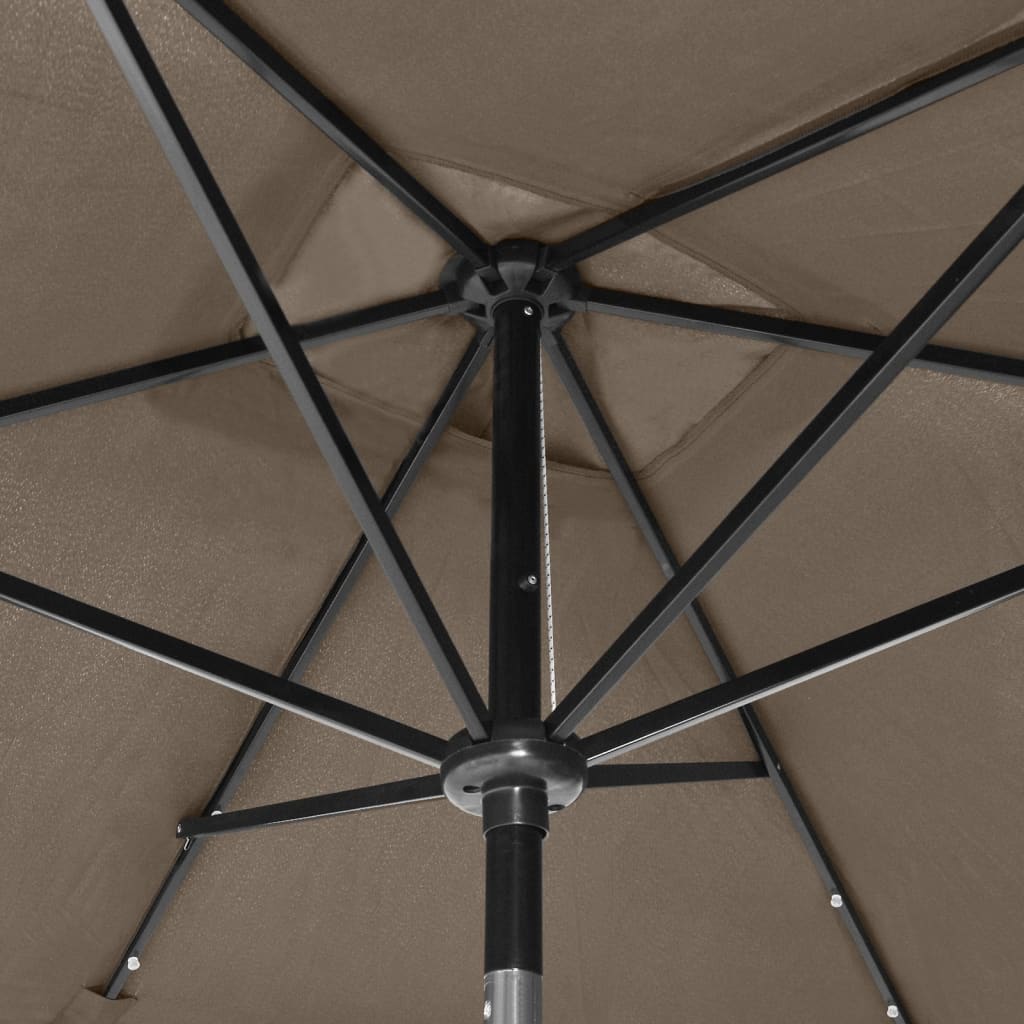 vidaXL Parasol ogrodowy z LED i stalowym słupkiem, taupe, 2x3 m
