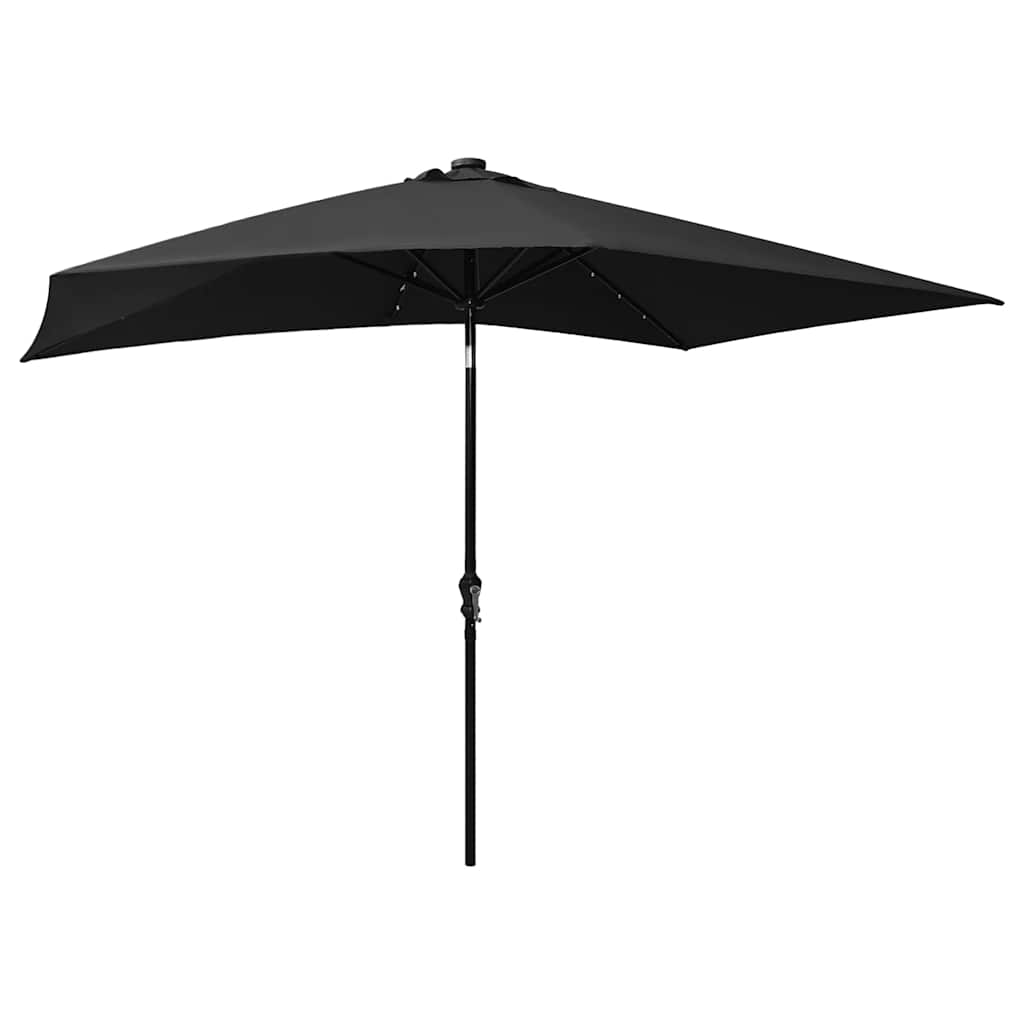 vidaXL Parasol ogrodowy z LED i stalowym słupkiem, czarny, 2x3 m
