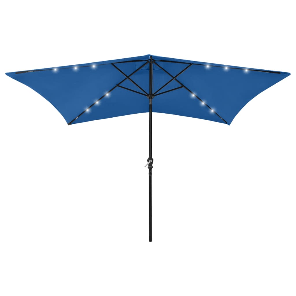 vidaXL Parasol ogrodowy z LED i stalowym słupkiem, niebieski, 2x3 m