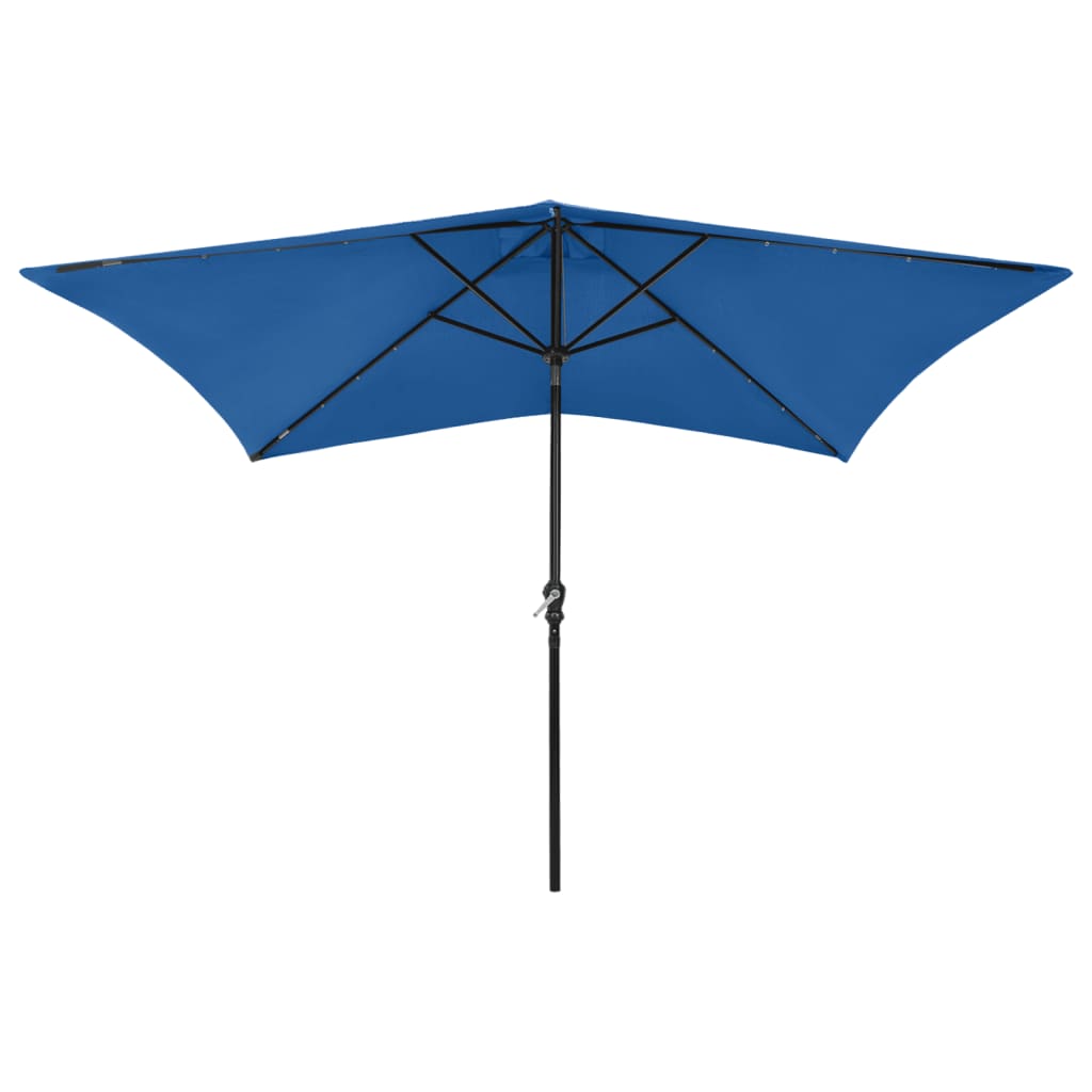 vidaXL Parasol ogrodowy z LED i stalowym słupkiem, niebieski, 2x3 m