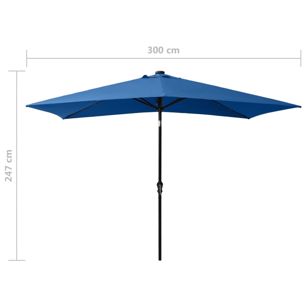 vidaXL Parasol ogrodowy z LED i stalowym słupkiem, niebieski, 2x3 m