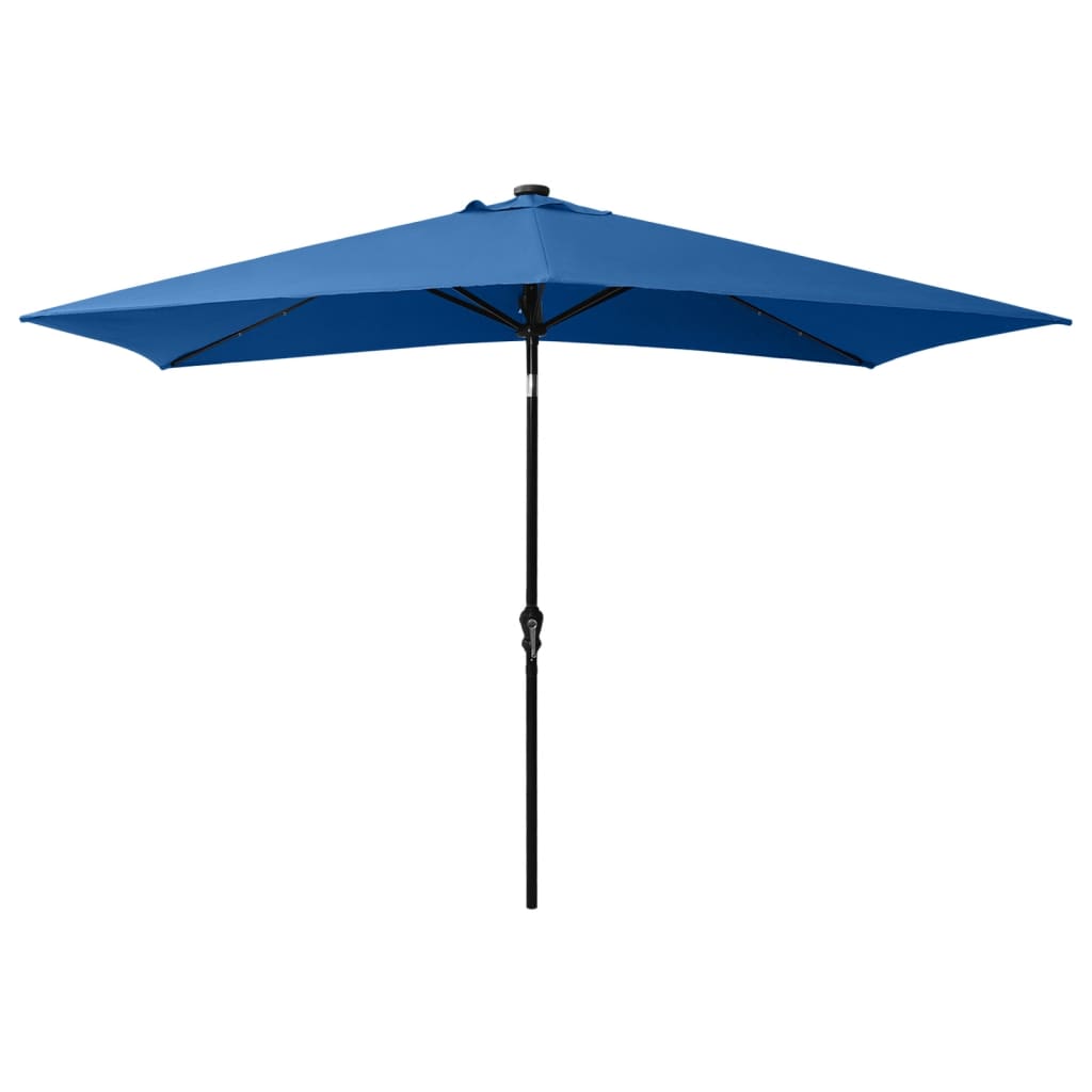 vidaXL Parasol ogrodowy z LED i stalowym słupkiem, niebieski, 2x3 m
