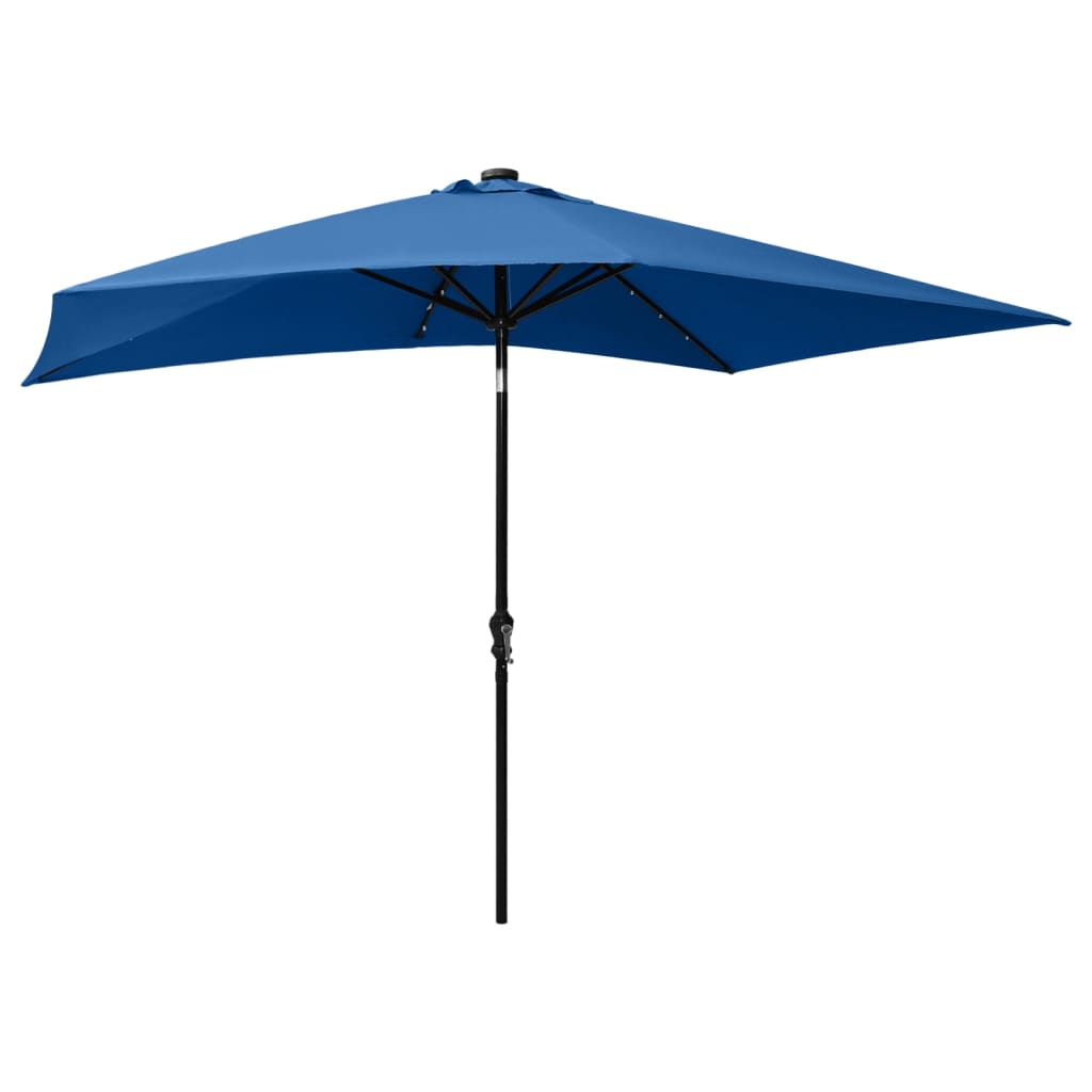 vidaXL Parasol ogrodowy z LED i stalowym słupkiem, niebieski, 2x3 m
