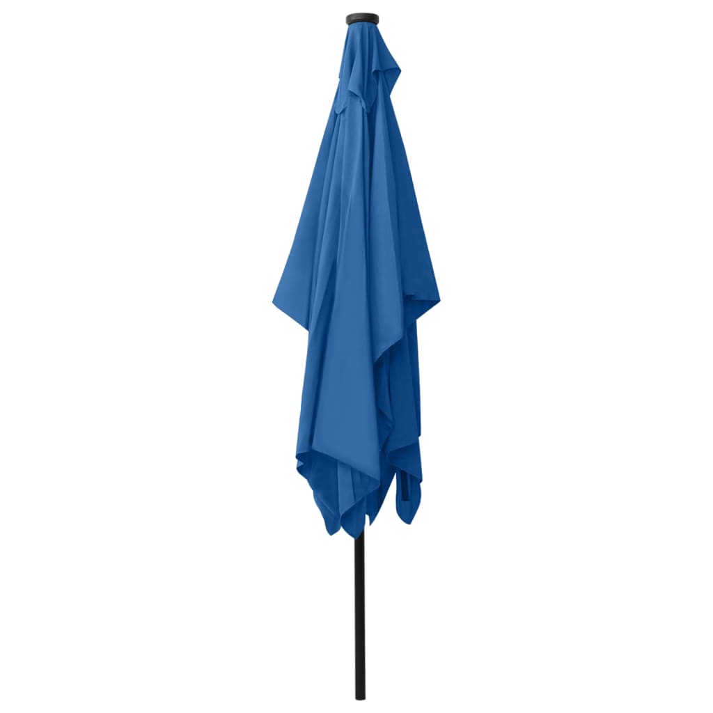 vidaXL Parasol ogrodowy z LED i stalowym słupkiem, niebieski, 2x3 m