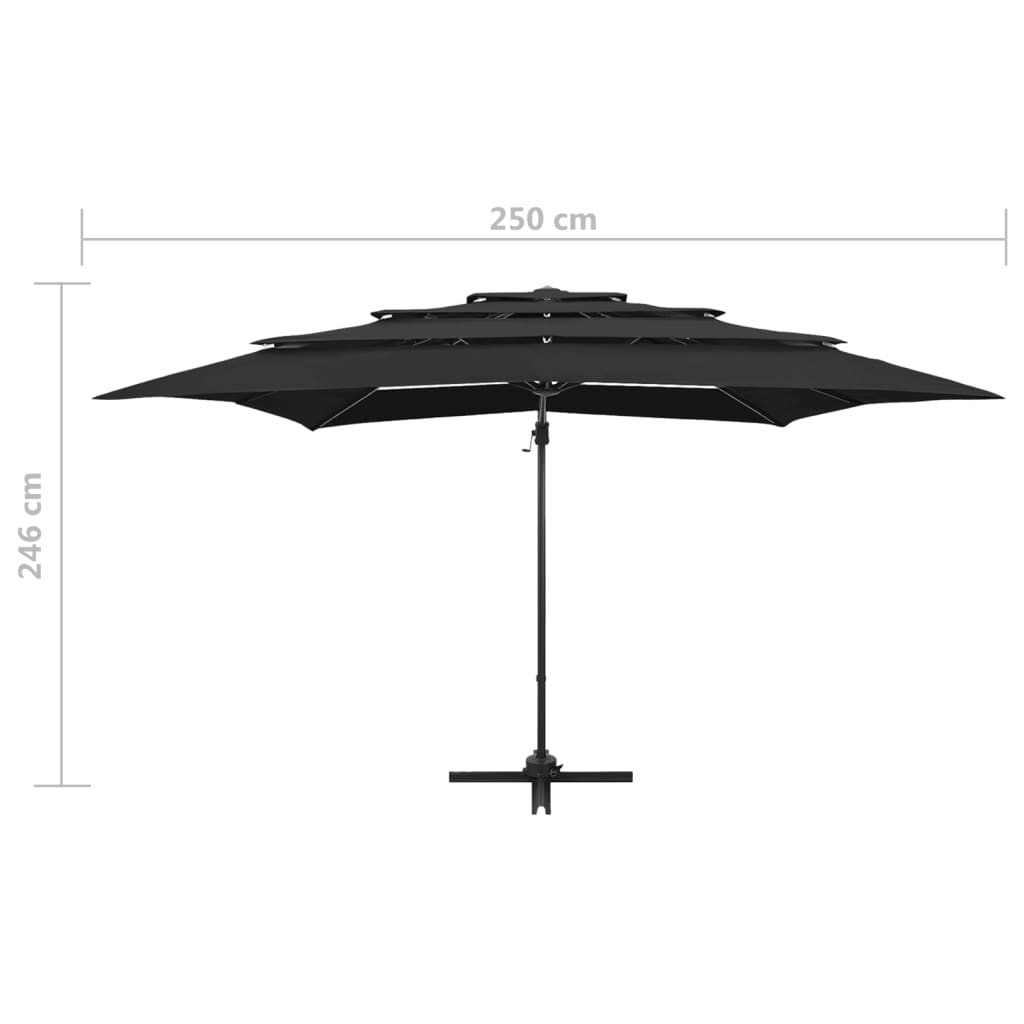 vidaXL 4-poziomowy parasol na aluminiowym słupku, czarny, 250x250 cm