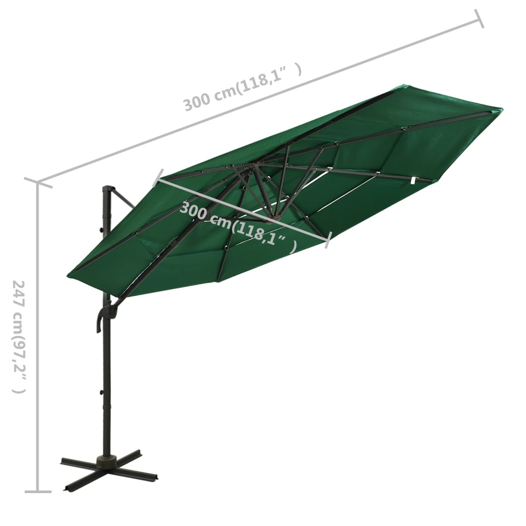 vidaXL 4-poziomowy parasol na aluminiowym słupku, zielony, 3x3 m