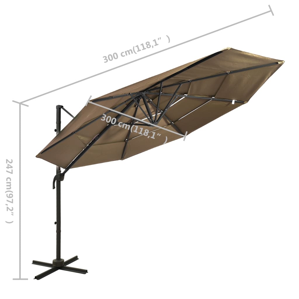 vidaXL 4-poziomowy parasol na aluminiowym słupku, taupe, 3x3 m
