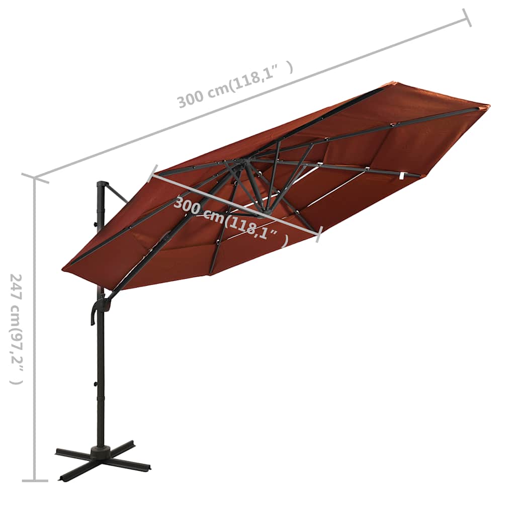 vidaXL 4-poziomowy parasol na aluminiowym słupku, terakotowy, 3x3 m