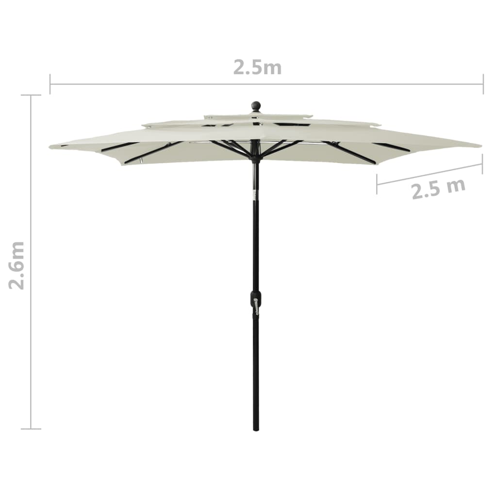 vidaXL 3-poziomowy parasol na aluminiowym słupku, piaskowy, 2,5x2,5 m