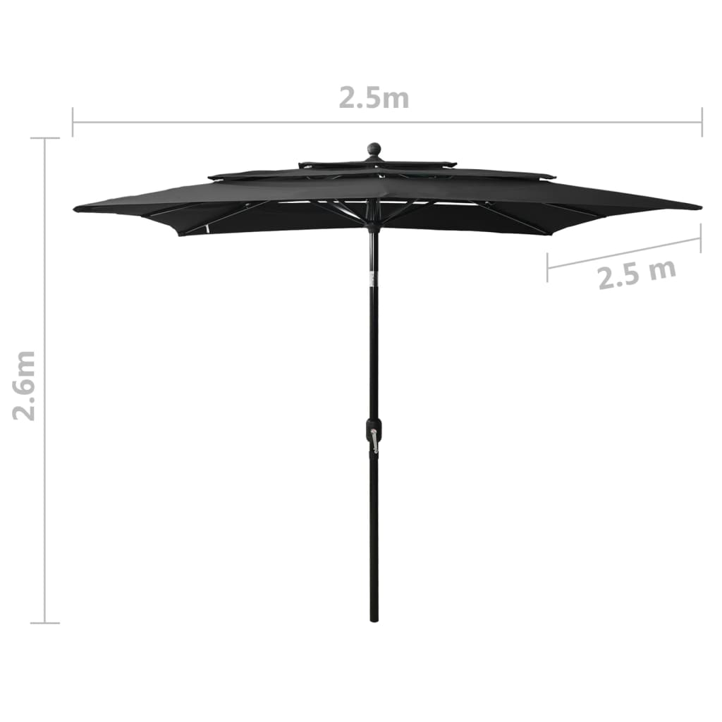 vidaXL 3-poziomowy parasol na aluminiowym słupku, czarny, 2,5x2,5 m