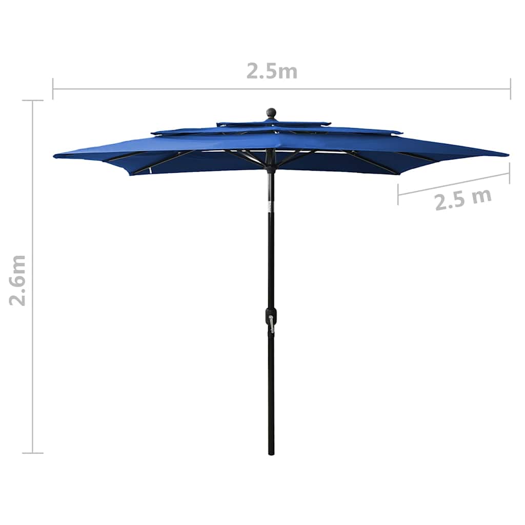 vidaXL 3-poziomowy parasol na aluminiowym słupku, niebieski, 2,5x2,5 m