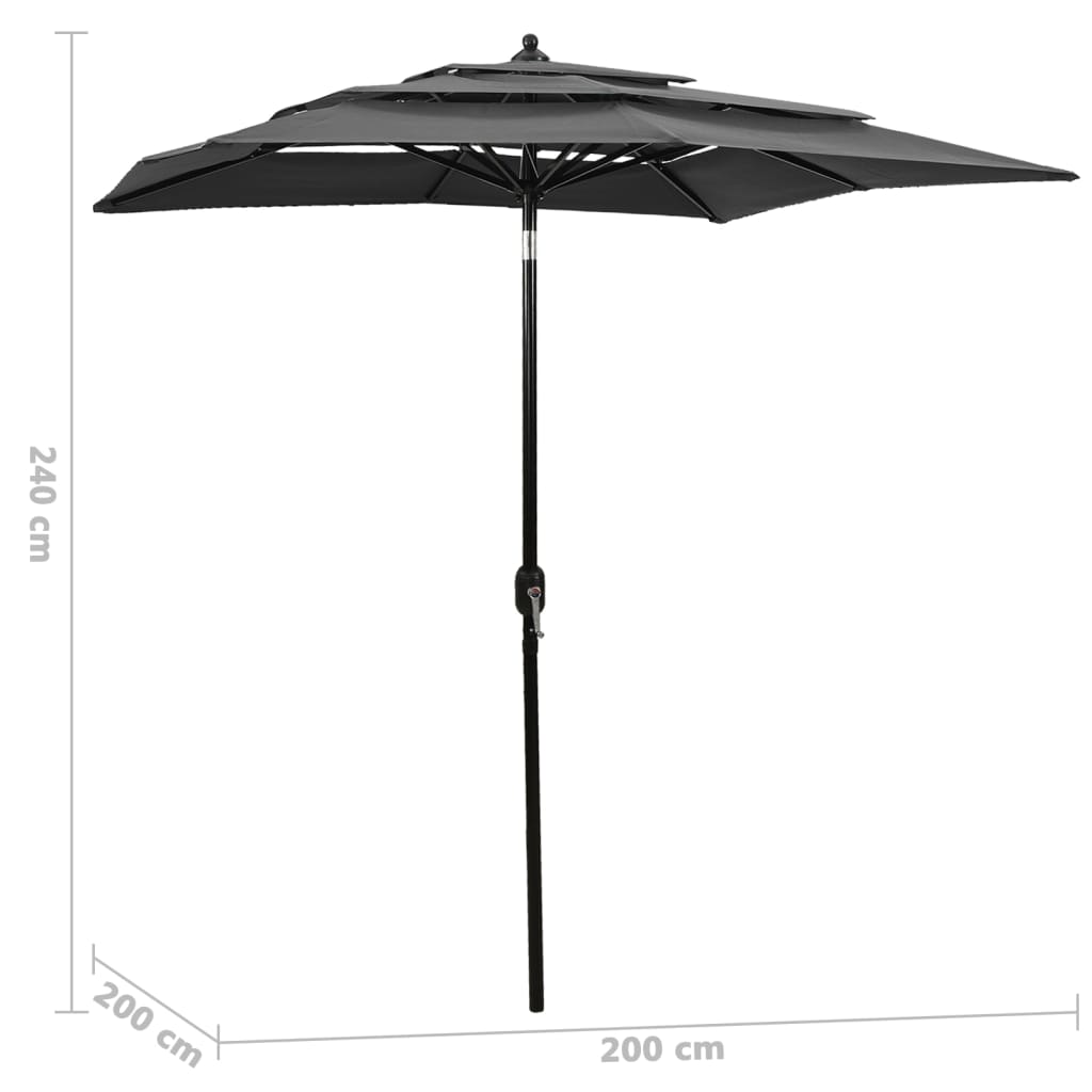 vidaXL 3-poziomowy parasol na aluminiowym słupku, antracytowy, 2x2 m