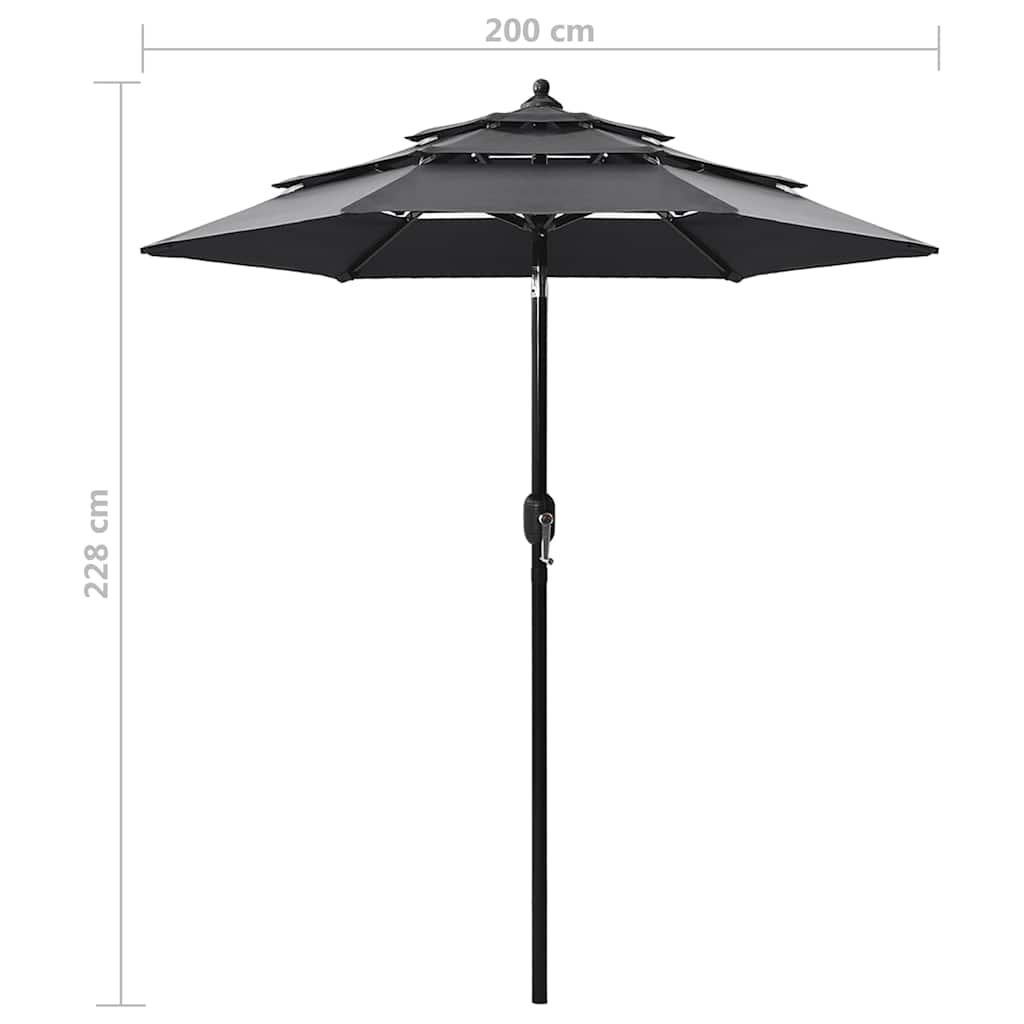 vidaXL 3-poziomowy parasol na aluminiowym słupku, antracytowy, 2 m