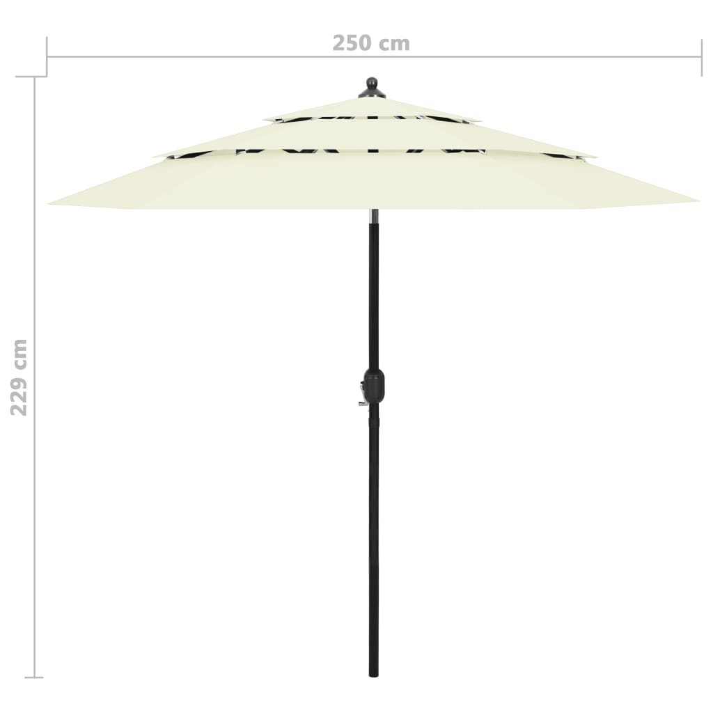 vidaXL 3-poziomowy parasol na aluminiowym słupku, piaskowy, 2,5 m