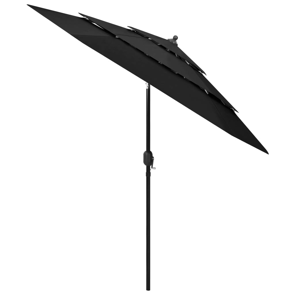vidaXL 3-poziomowy parasol na aluminiowym słupku, czarny, 2,5 m
