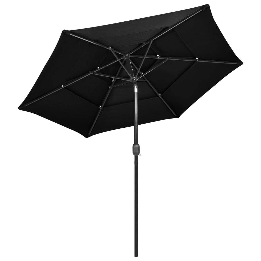 vidaXL 3-poziomowy parasol na aluminiowym słupku, czarny, 2,5 m