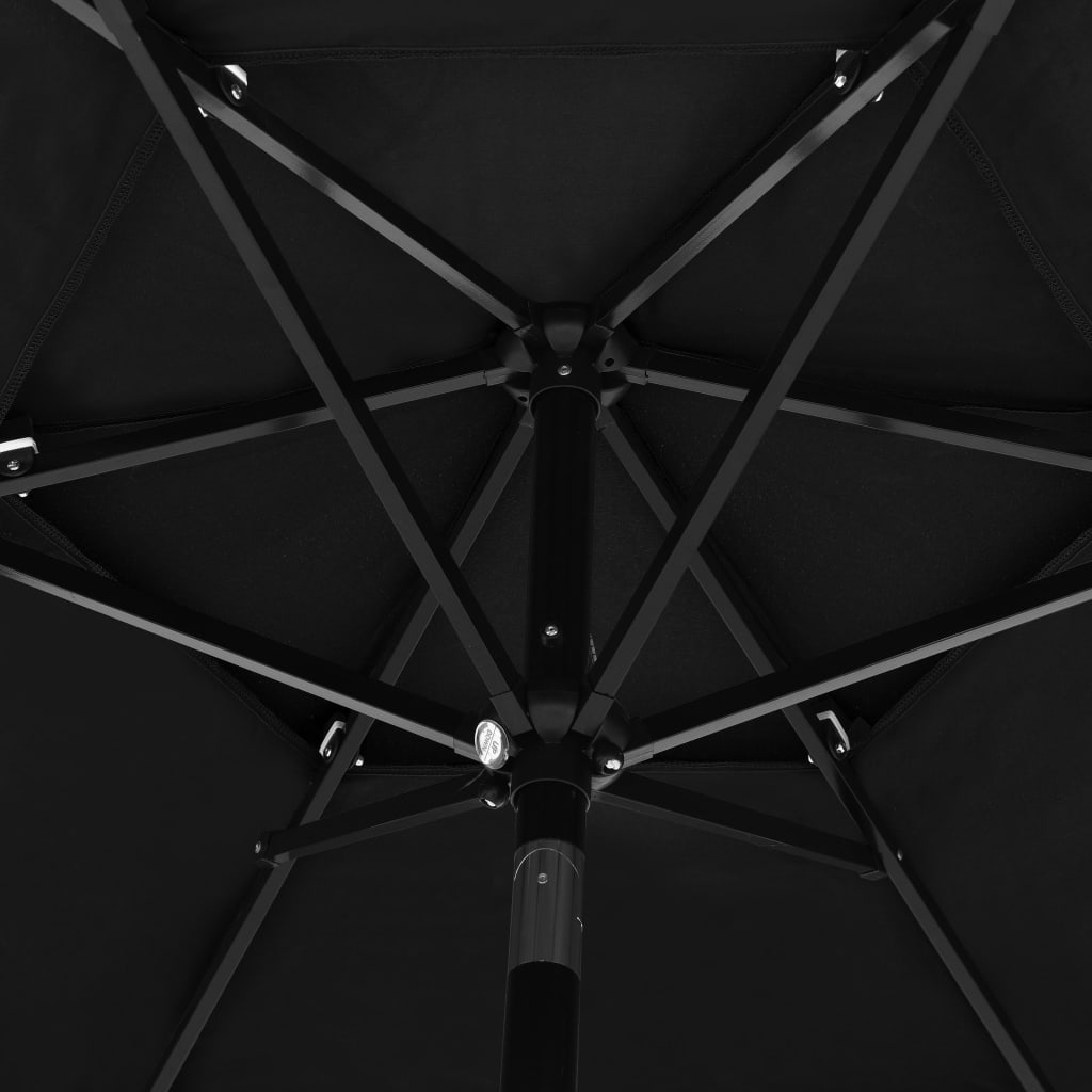 vidaXL 3-poziomowy parasol na aluminiowym słupku, czarny, 2,5 m