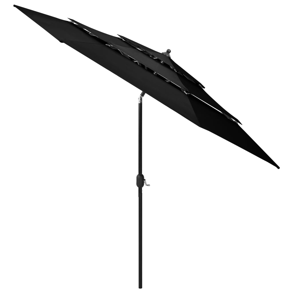 vidaXL 3-poziomowy parasol na aluminiowym słupku, czarny, 3 m