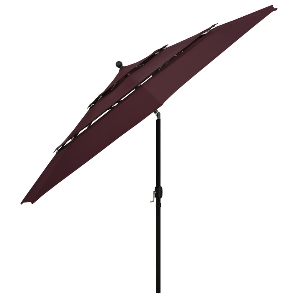 vidaXL 3-poziomowy parasol na aluminiowym słupku, bordowy, 3,5 m