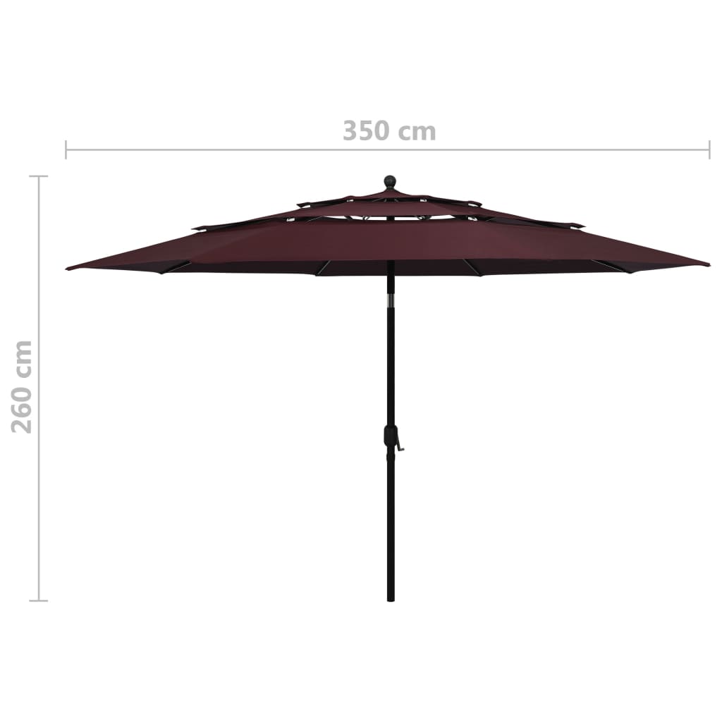 vidaXL 3-poziomowy parasol na aluminiowym słupku, bordowy, 3,5 m