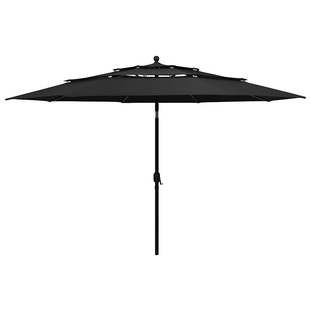 vidaXL 3-poziomowy parasol na aluminiowym słupku, czarny, 3,5 m