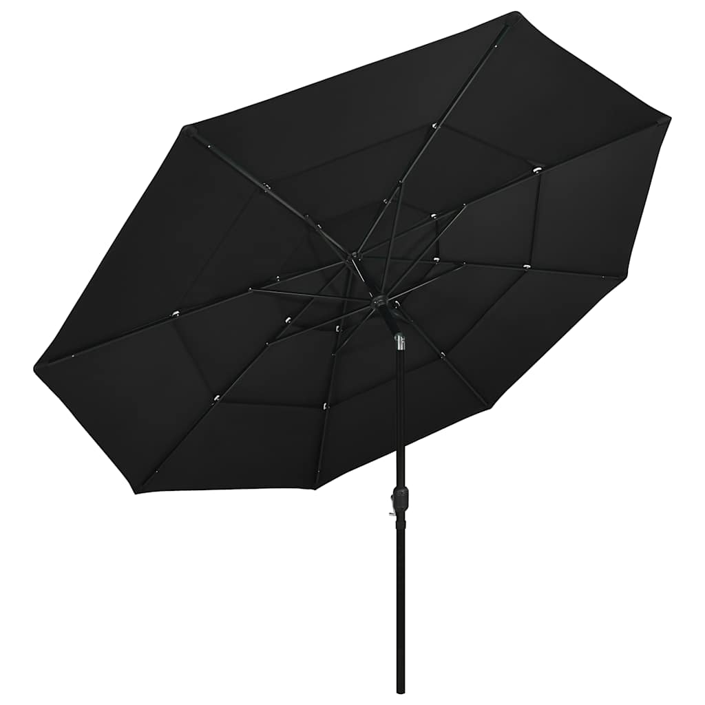 vidaXL 3-poziomowy parasol na aluminiowym słupku, czarny, 3,5 m