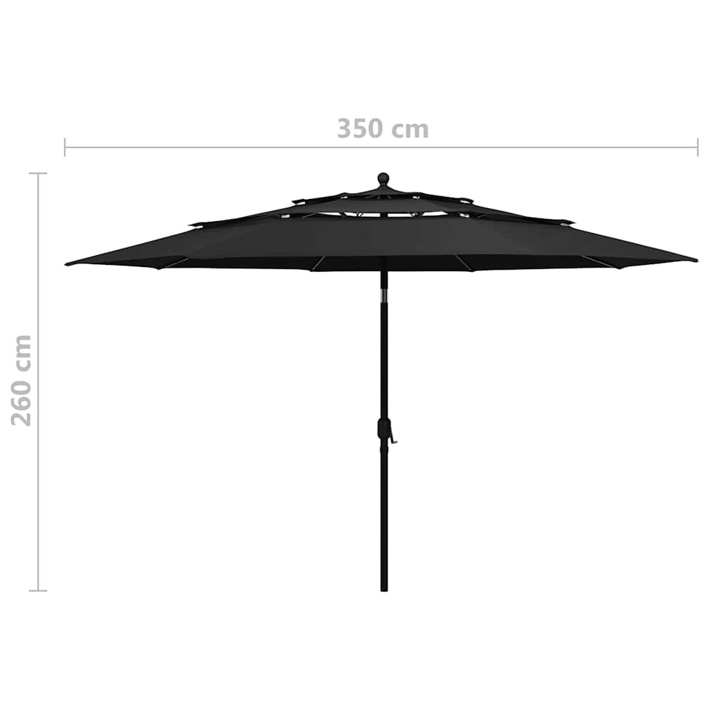 vidaXL 3-poziomowy parasol na aluminiowym słupku, czarny, 3,5 m