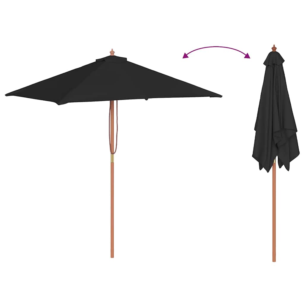 vidaXL Parasol ogrodowy na drewnianym słupku, czarny, 150x200 cm