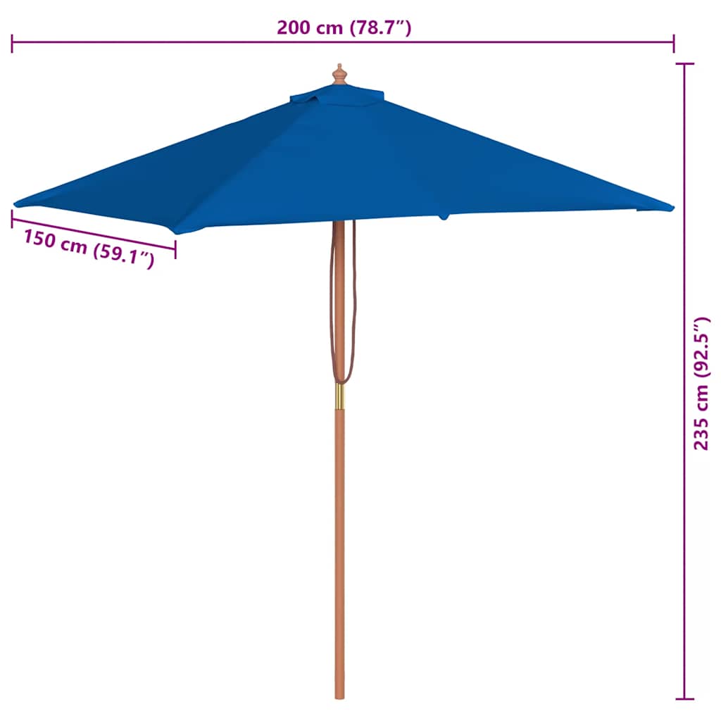 vidaXL Parasol ogrodowy na drewnianym słupku, niebieski, 150x200 cm