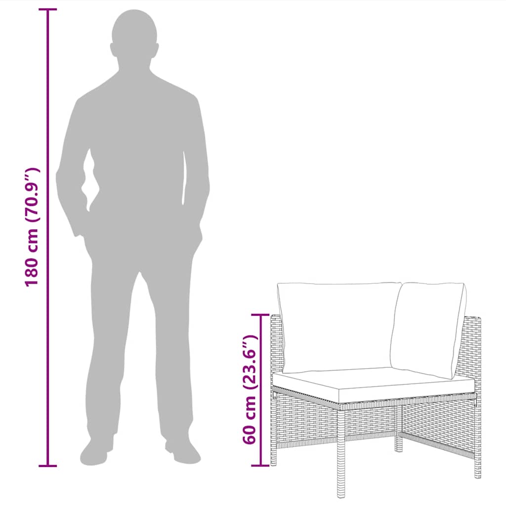 vidaXL Narożna sofa modułowa z poduszką, szara, polirattan