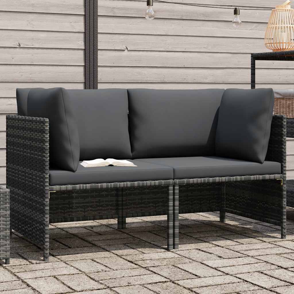 vidaXL 2-osobowa sofa ogrodowa z poduszkami, polirattan, szara