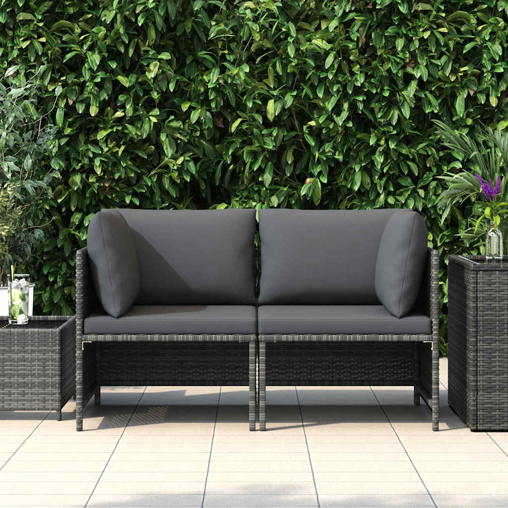 vidaXL 2-osobowa sofa ogrodowa z poduszkami, polirattan, szara