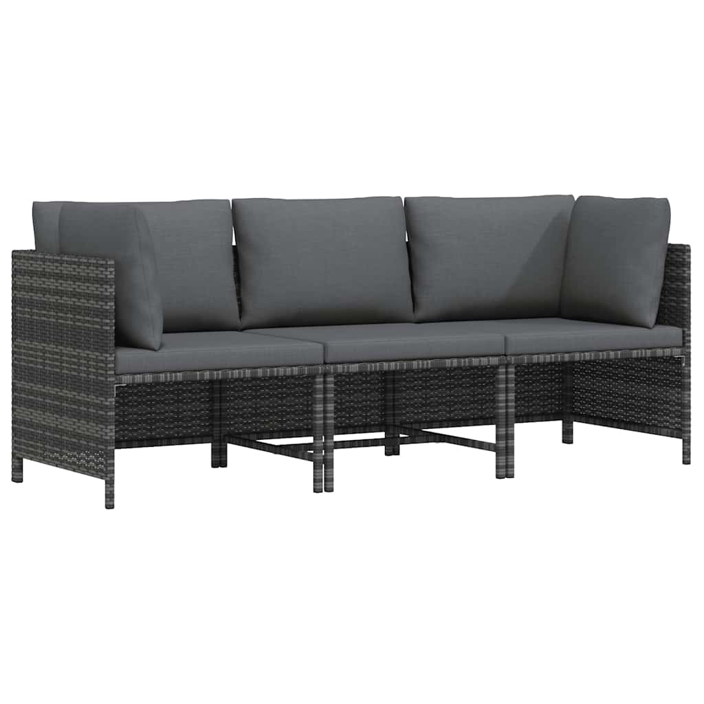 vidaXL 3-osobowa sofa ogrodowa z poduszkami, szara, polirattanowa