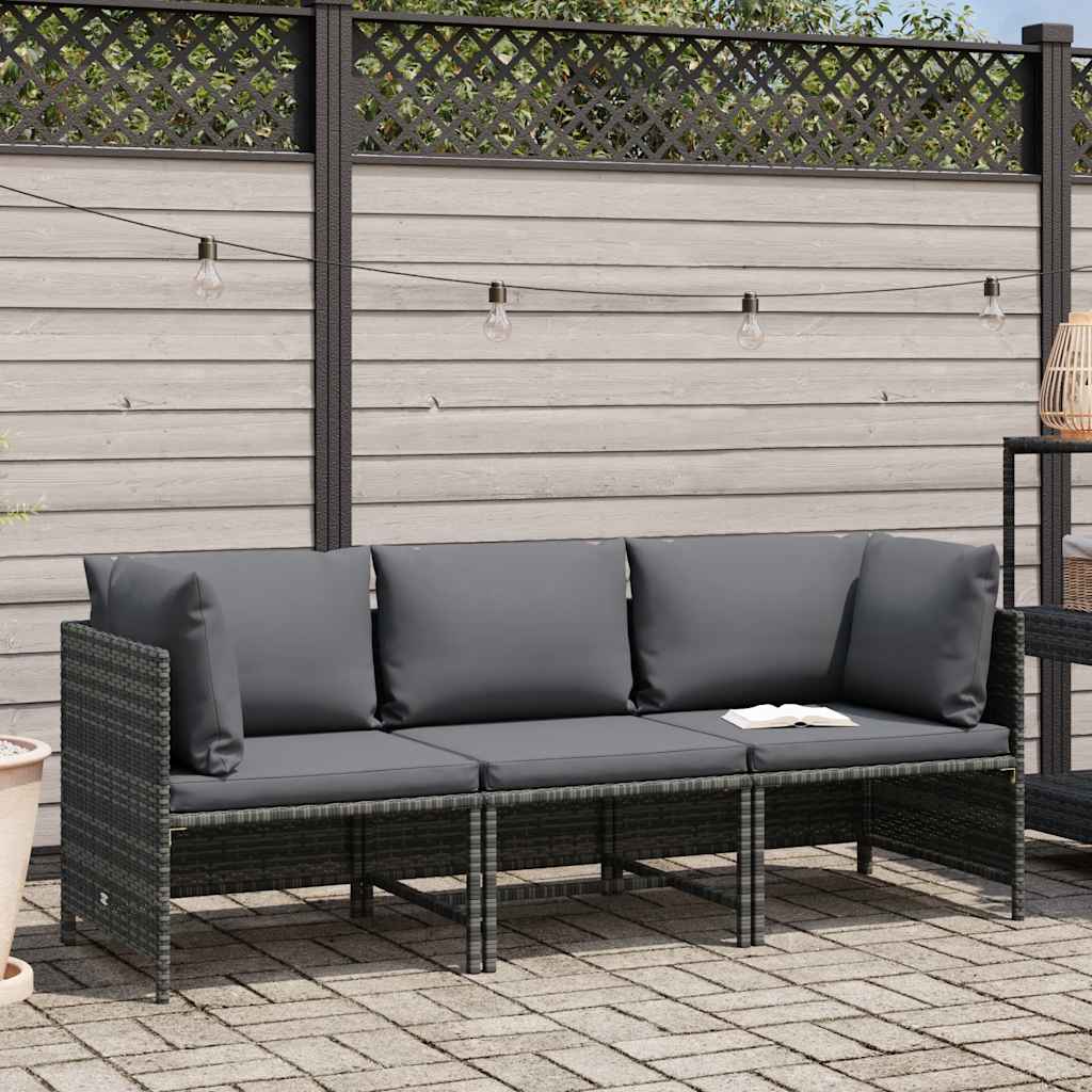 vidaXL 3-osobowa sofa ogrodowa z poduszkami, szara, polirattanowa