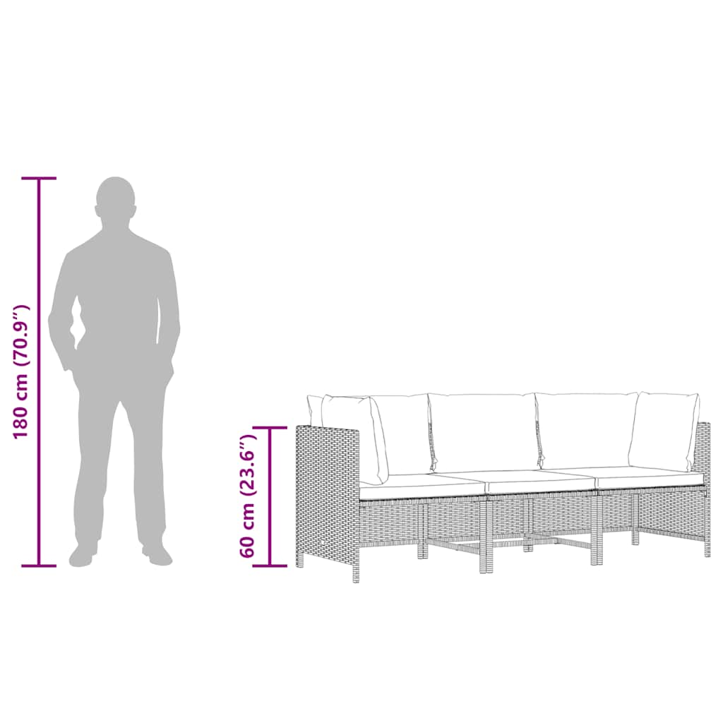 vidaXL 3-osobowa sofa ogrodowa z poduszkami, szara, polirattanowa