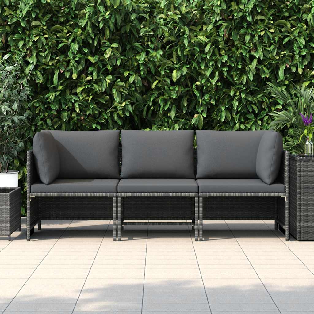 vidaXL 3-osobowa sofa ogrodowa z poduszkami, szara, polirattanowa