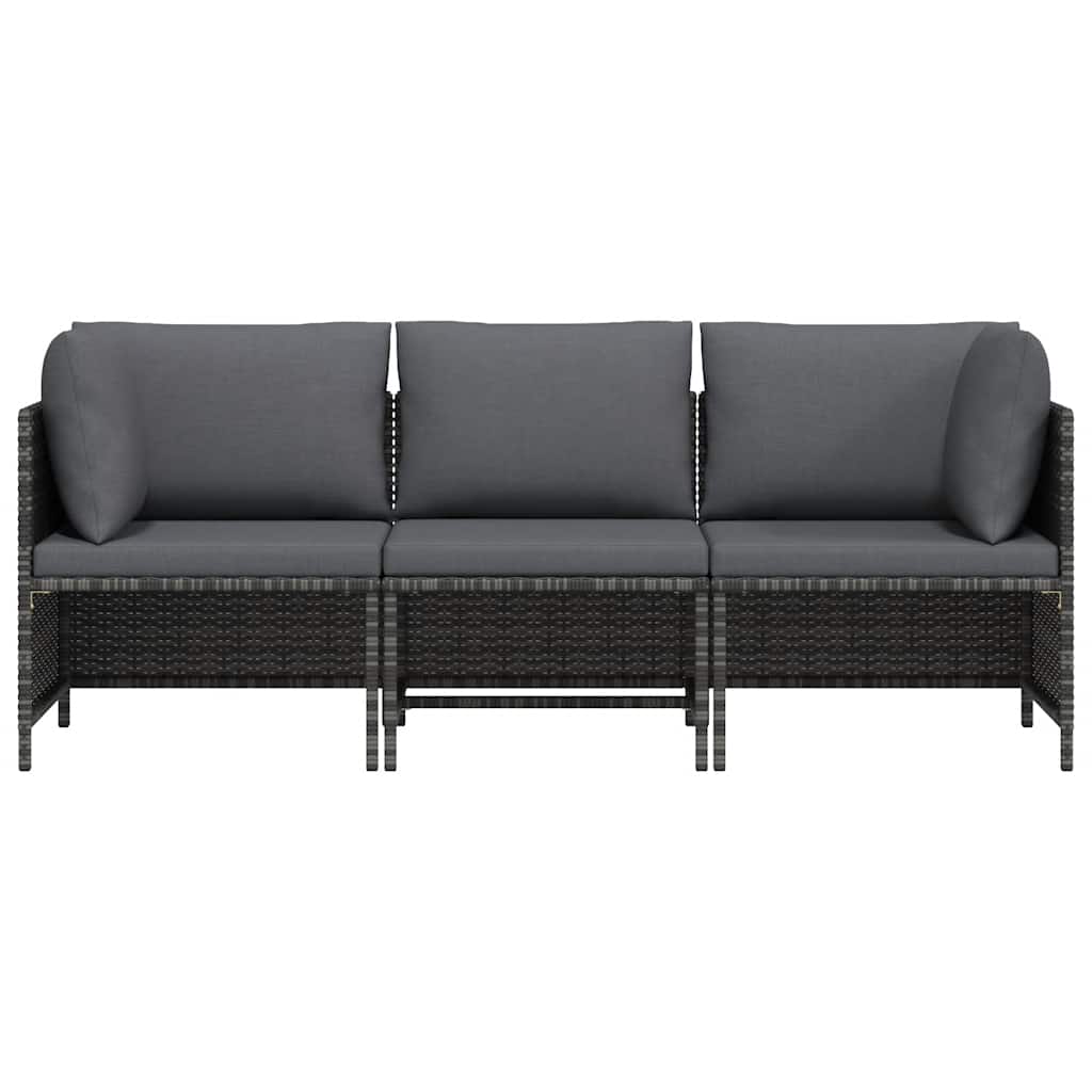 vidaXL 3-osobowa sofa ogrodowa z poduszkami, szara, polirattanowa