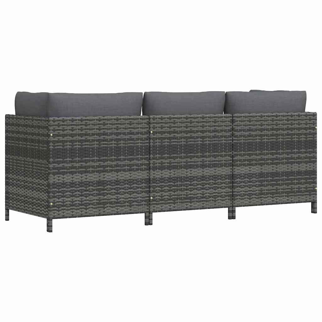 vidaXL 3-osobowa sofa ogrodowa z poduszkami, szara, polirattanowa