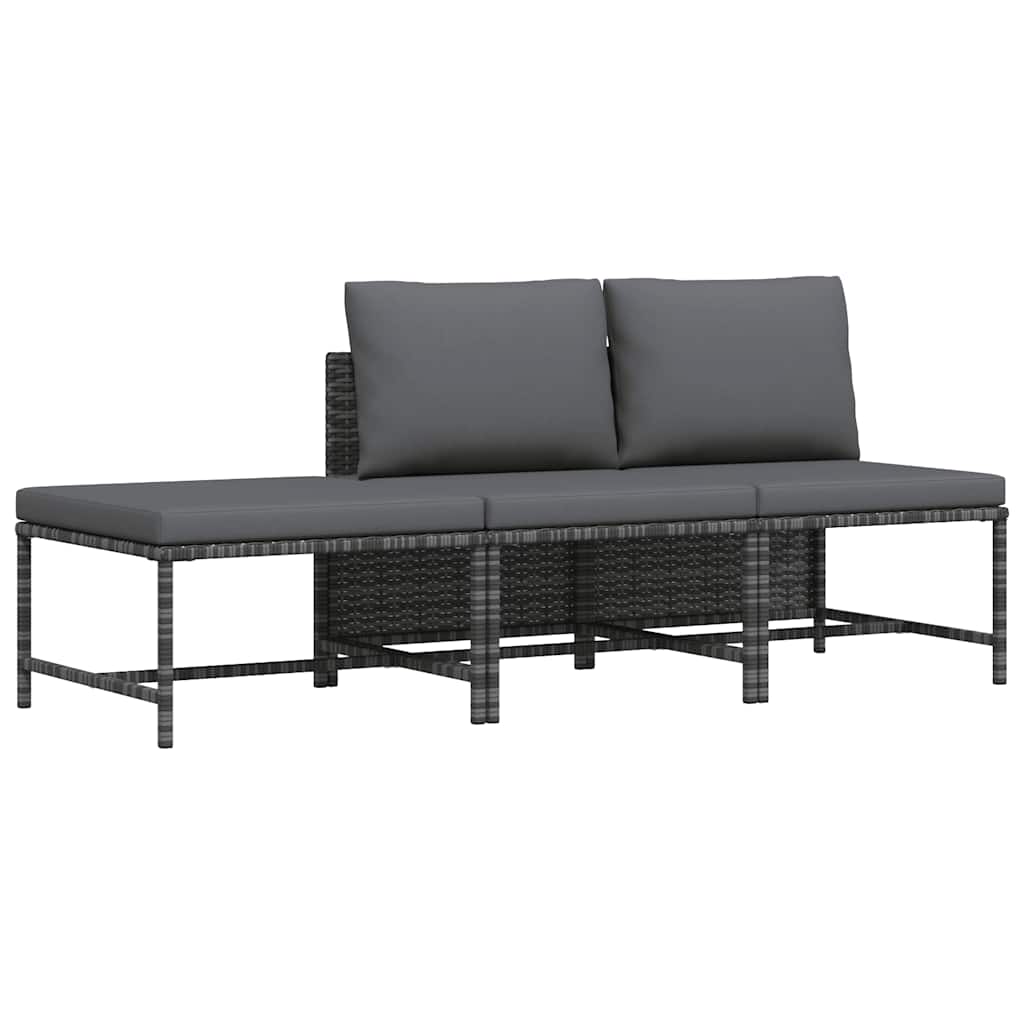 vidaXL 3-częściowa sofa do ogrodu, z poduszkami, szara, polirattanowa