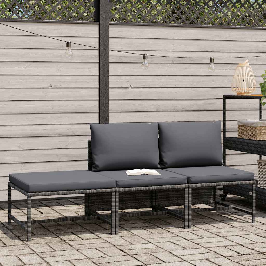 vidaXL 3-częściowa sofa do ogrodu, z poduszkami, szara, polirattanowa