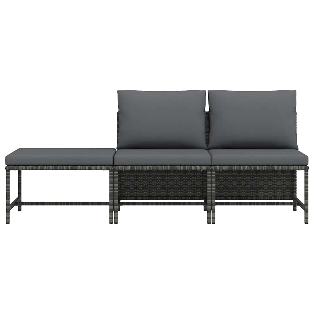 vidaXL 3-częściowa sofa do ogrodu, z poduszkami, szara, polirattanowa