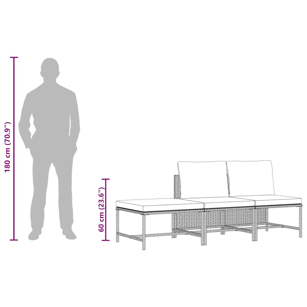 vidaXL 3-częściowa sofa do ogrodu, z poduszkami, szara, polirattanowa
