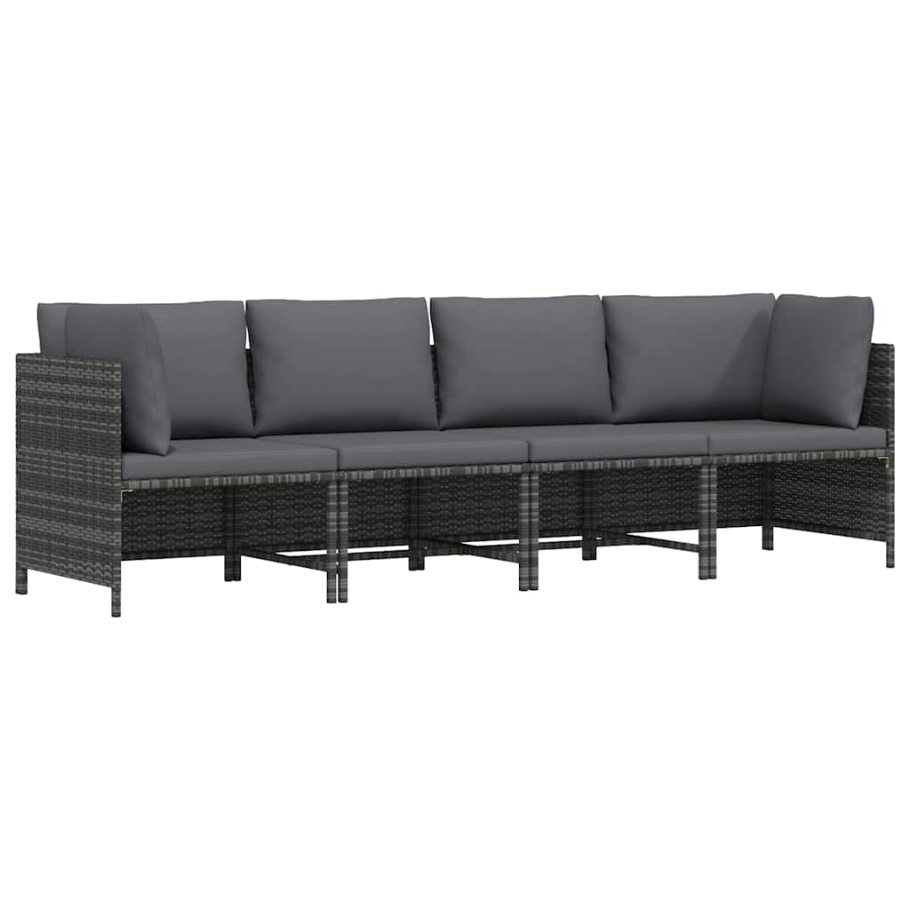 vidaXL 4-osobowa sofa ogrodowa z poduszkami, polirattan, szara