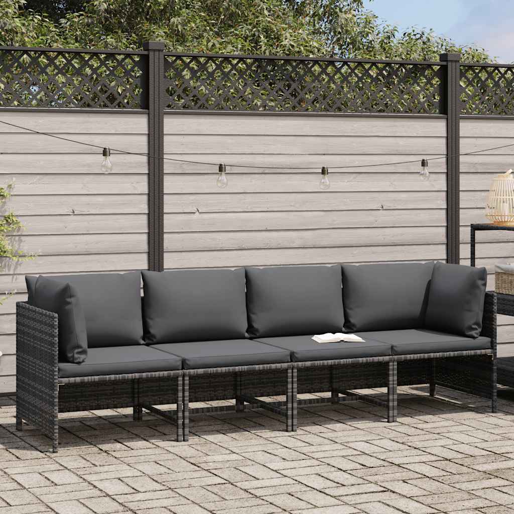vidaXL 4-osobowa sofa ogrodowa z poduszkami, polirattan, szara