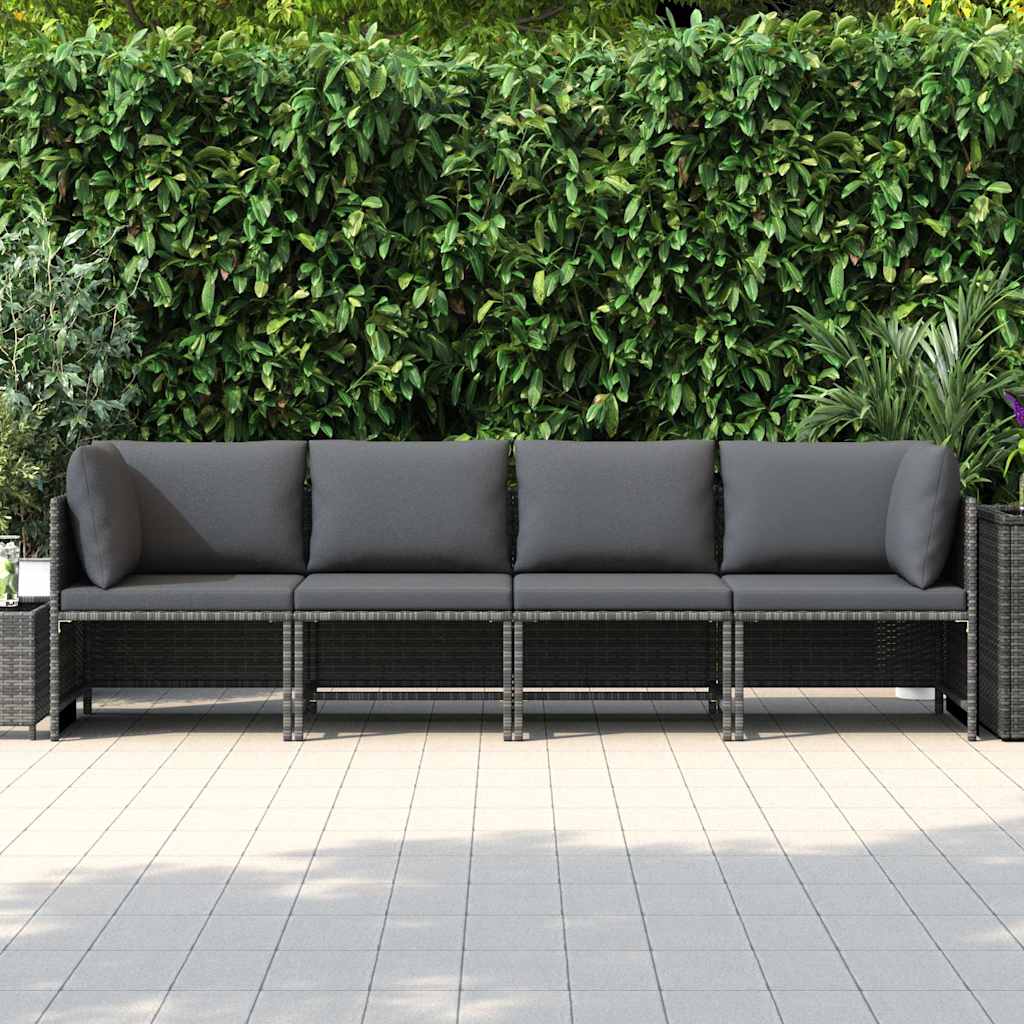 vidaXL 4-osobowa sofa ogrodowa z poduszkami, polirattan, szara